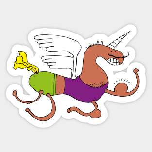 A MANLY AND STRONG FLYING UNICORN Sticker